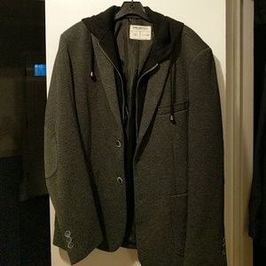 Men's casual cotton blazer with hood